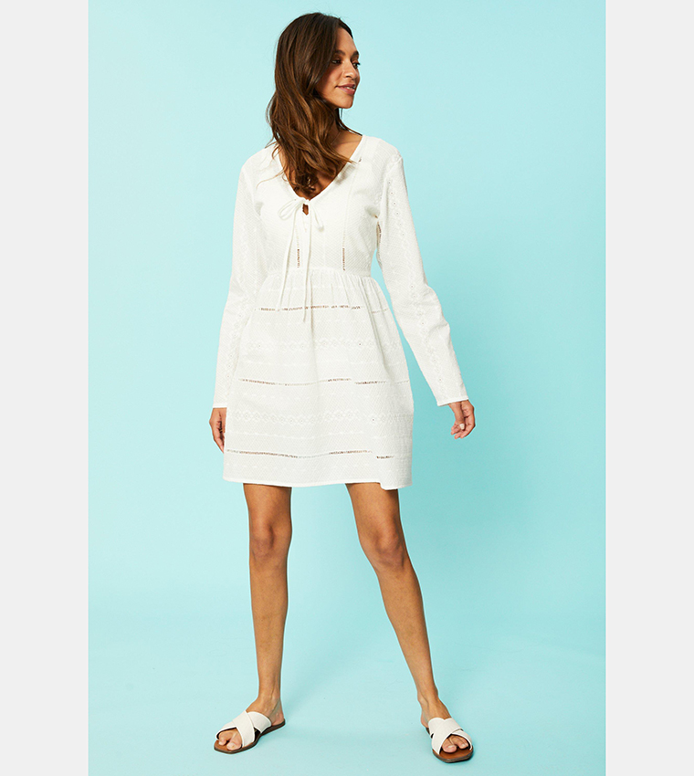 Buy Debenhams Broderie Long Sleeves Mini Dress In White 6thStreet Bahrain