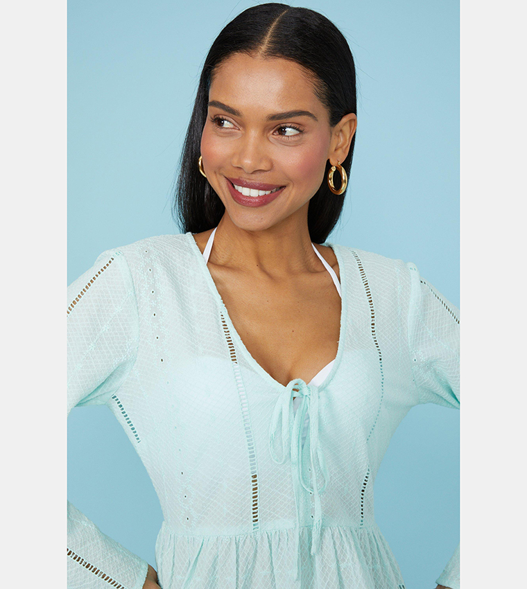 debenhams mint green dress Debenhams Sparkly Velvet Wrap Style Long Sleeve Midi Dress in Green