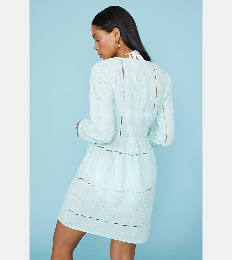 Buy Debenhams Broderie Long Sleeves Mini Dress In Green 6thStreet Oman