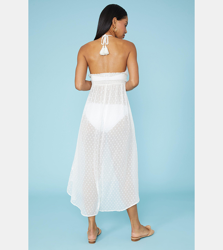 Buy Debenhams Chiffon Spot Halter Beach Dress In White 6thStreet Kuwait