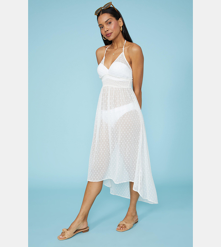 Buy Debenhams Chiffon Spot Halter Beach Dress In White 6thStreet Kuwait