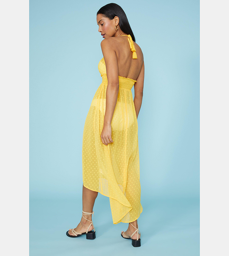 Buy Debenhams Chiffon Spot Halter Beach Dress In Yellow 6thStreet Kuwait