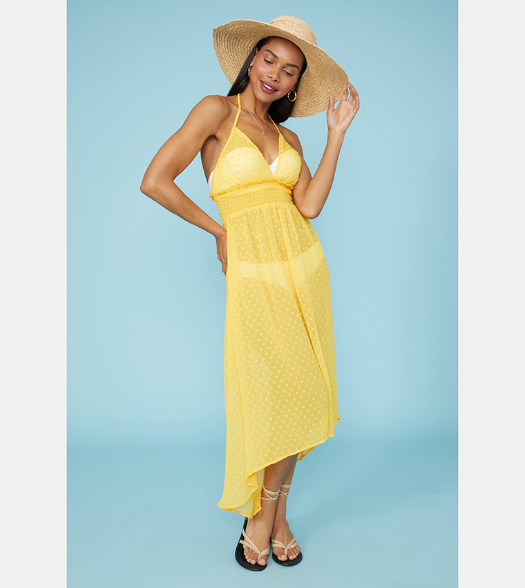 Buy Debenhams Chiffon Spot Halter Beach Dress In Yellow 6thStreet Kuwait