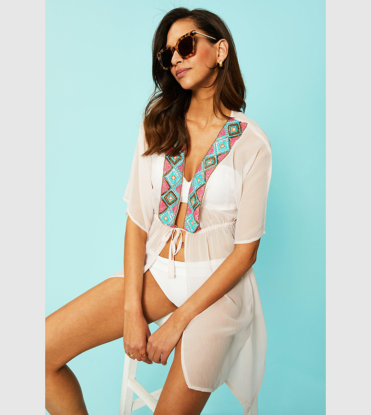 Buy Debenhams Beaded Tie Front Kaftan In Pink 6thStreet Qatar