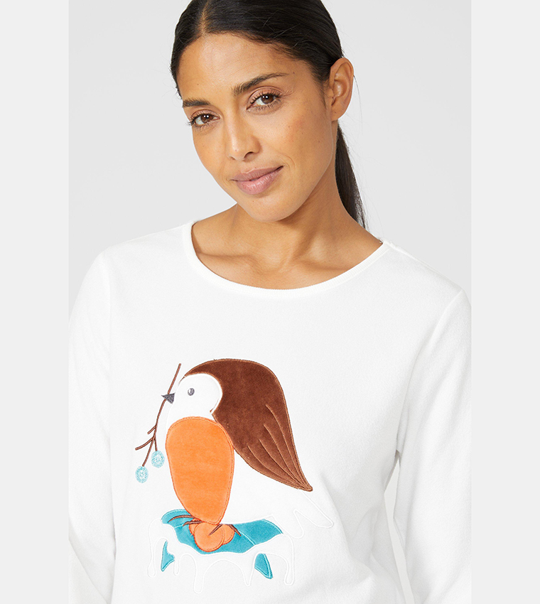 Buy Debenhams Long Sleeves Fleece Robin Pajama Set In White 6thStreet Bahrain
