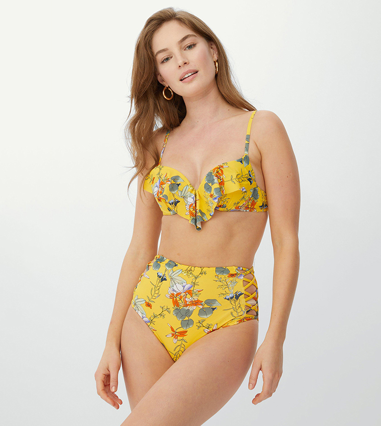 Buy Debenhams Floral Print Underwired Bikini Top In Yellow 6thStreet Qatar