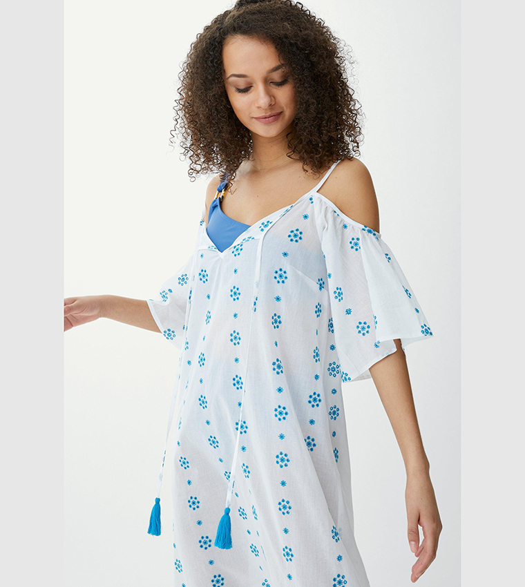 Buy Debenhams Broderie Cold Shoulder Maxi Dress In Blue 6thStreet Bahrain