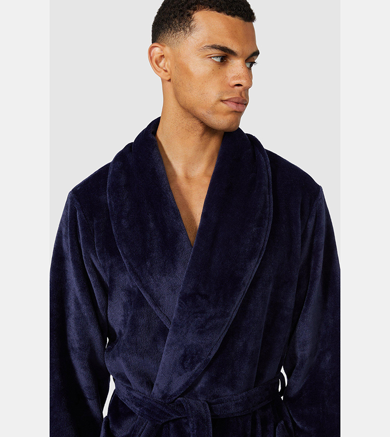 Buy Debenhams Shawl Collar Fleece Night Robe In Navy 6thStreet UAE