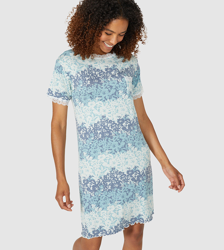 Buy Debenhams Viscose Slob Geo Printed Sleep Dress With Lace In Green 6thStreet Kuwait