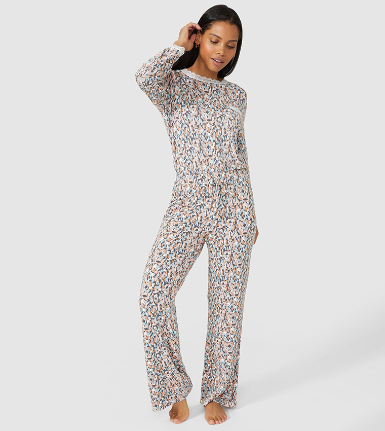 Buy Debenhams Viscose Slob Geo Print Pajama Pants With Lace In Multiple Colors 6thStreet Qatar