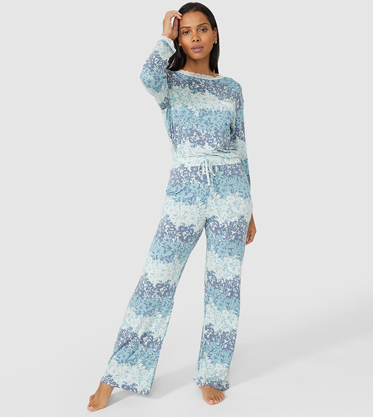 Buy Debenhams Viscose Slob Geo Print Pajama Pants With Lace In Green 6thStreet Saudi Arabia