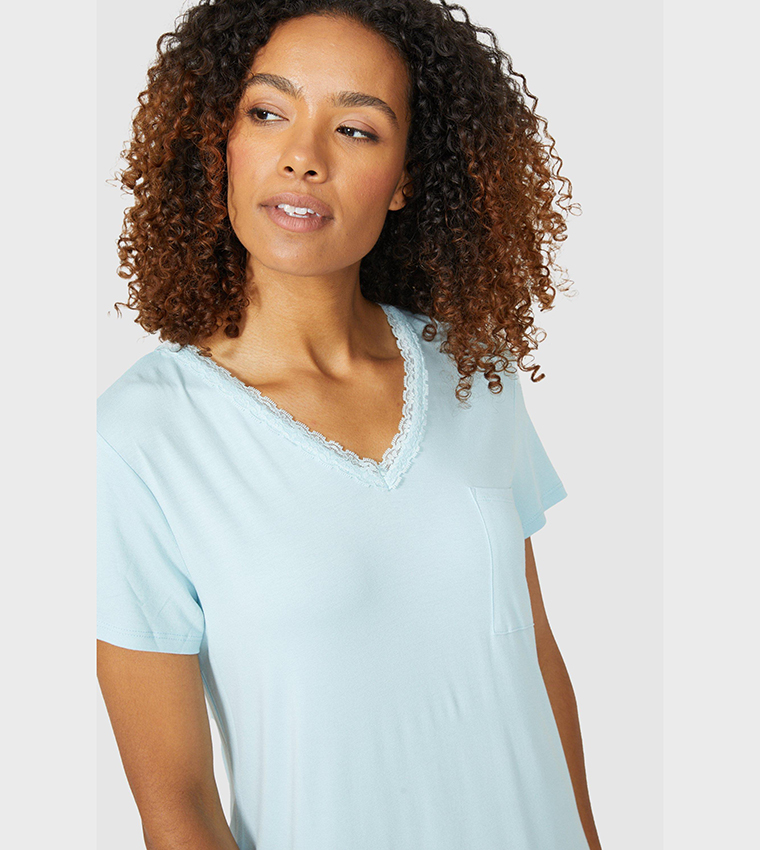 Buy Debenhams Viscose Lace Sleep T Shirt Nightie In Blue 6thStreet Oman