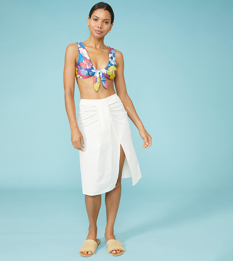 Buy Debenhams Linen Blend Tie Front Midi Skirt In White 6thStreet Bahrain