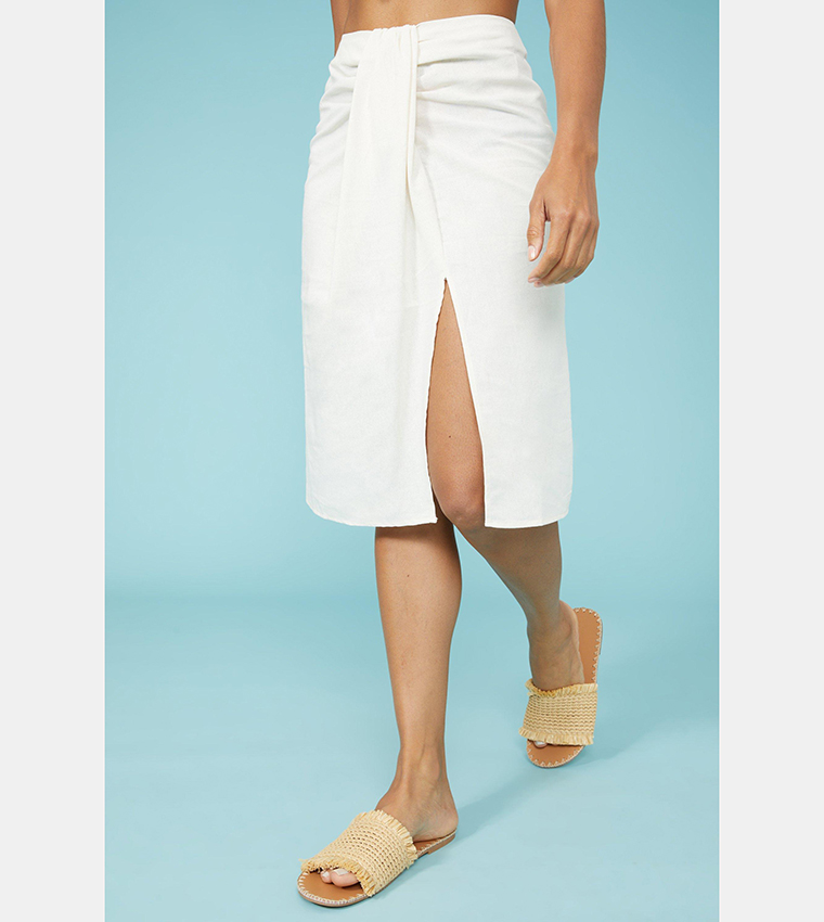 Buy Debenhams Linen Blend Tie Front Midi Skirt In White 6thStreet Bahrain