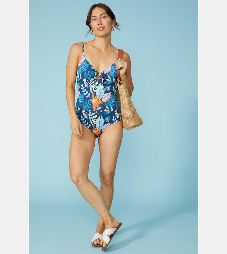 Buy Mantaray Cara Floral Print Lace Up Swimsuit In Pink 6thStreet Qatar