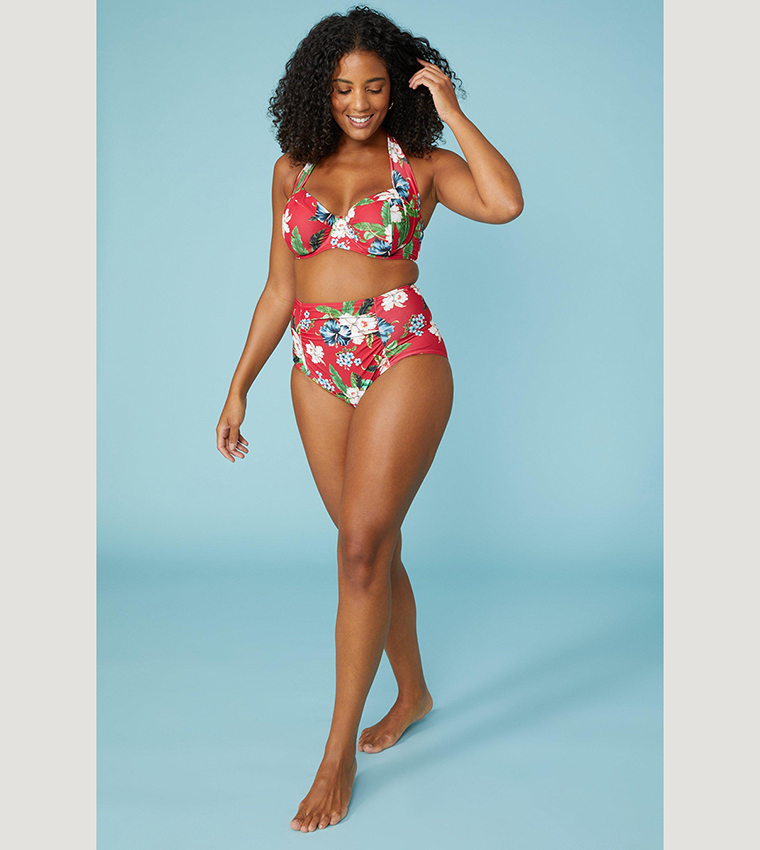 Buy Gorgeous Printed High Waist Bikini Bottom In Red 6thStreet Bahrain
