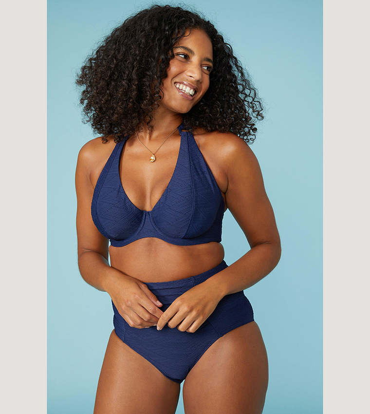 Plunge halter neck swimsuit top