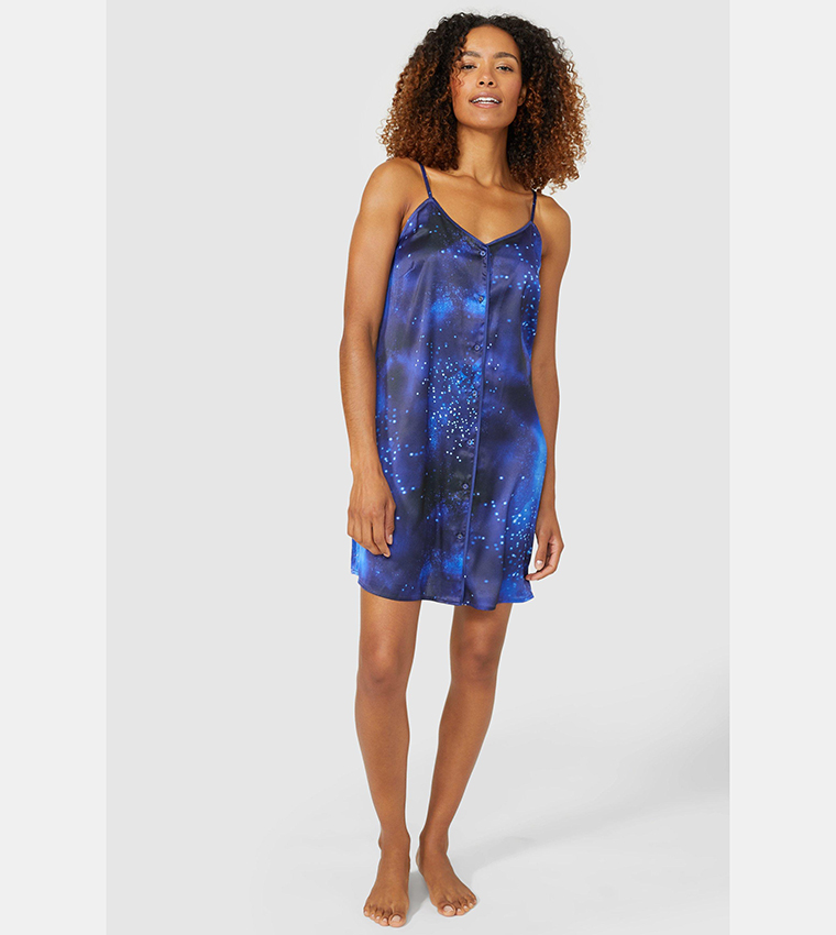 Buy Debenhams Cosmic Satin Button Nightdress In Navy 6thStreet Kuwait
