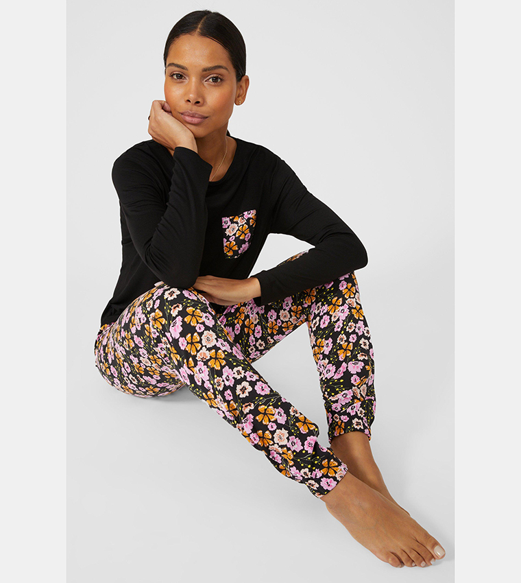 Buy Debenhams Autumn Meadow Woven Print Cuff Pants In Black 6thStreet Kuwait