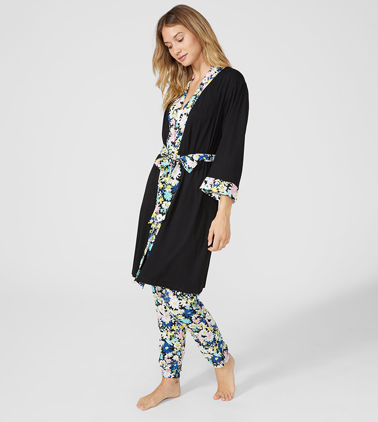 Buy Debenhams Daisy Jersey Wrap Robe In Black 6thStreet Qatar