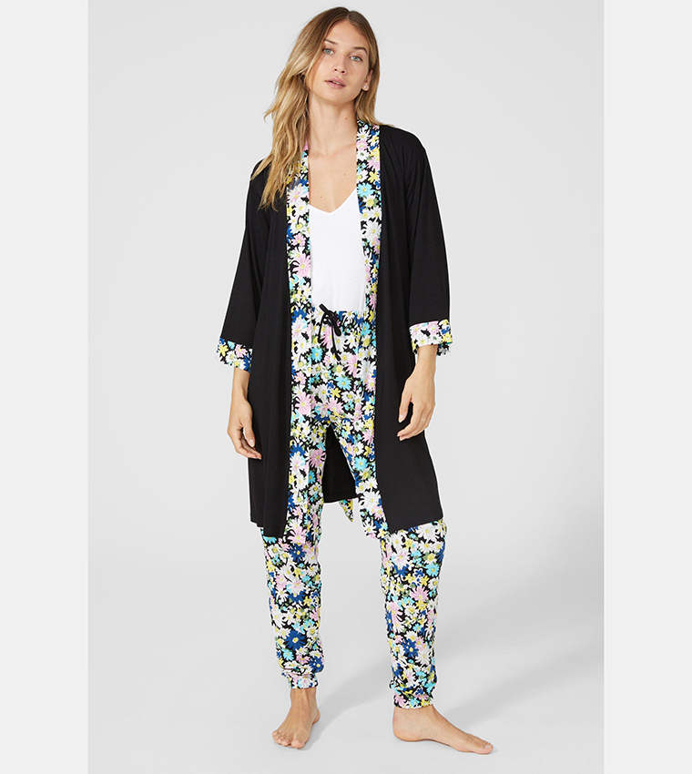 Buy Debenhams Daisy Jersey Wrap Robe In Black 6thStreet Qatar