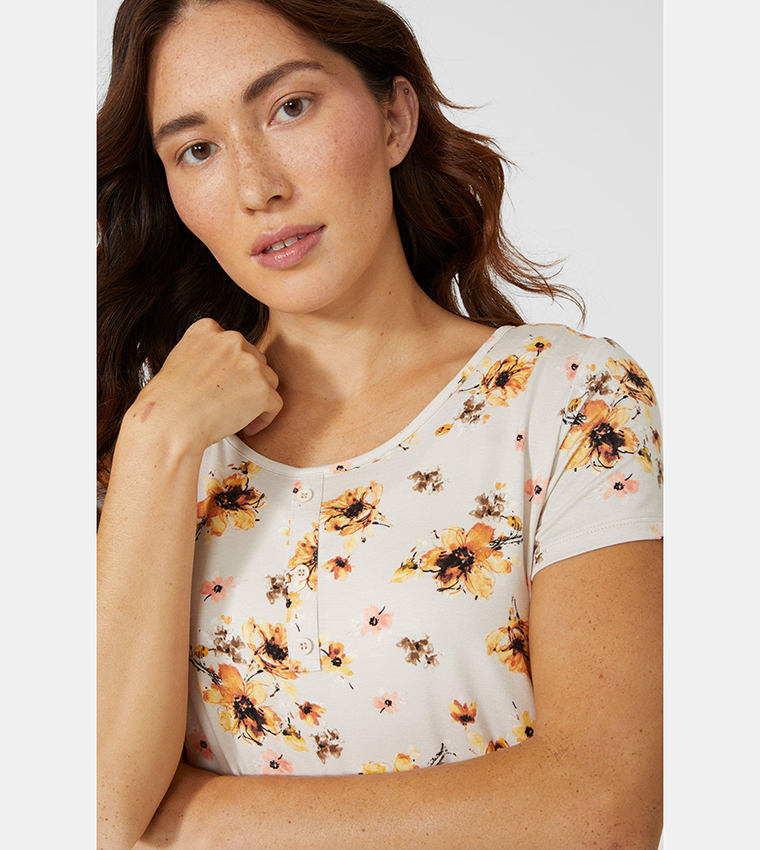 Buy Debenhams Yellow Floral Print Button Detail Short Sleeves