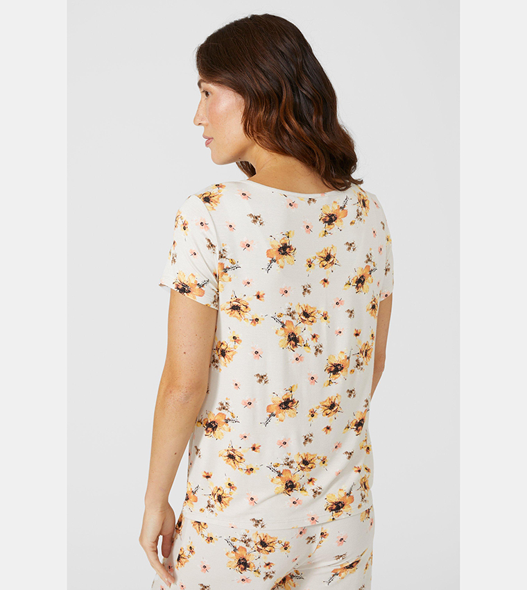 Buy Debenhams Yellow Floral Print Button Detail Short Sleeves Sleep Top In Grey 6thStreet Bahrain
