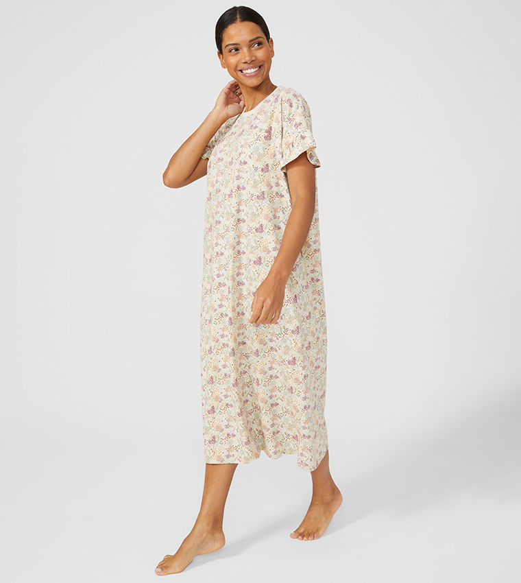 Buy Debenhams Floral Autumn Short Sleeves Nightdress In Beige 6thStreet Qatar