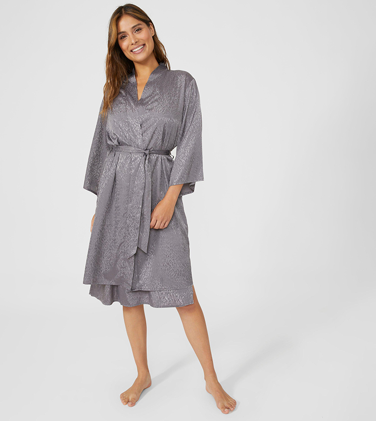 Buy Debenhams Animal Jacquard Satin Robe In Grey 6thStreet Oman