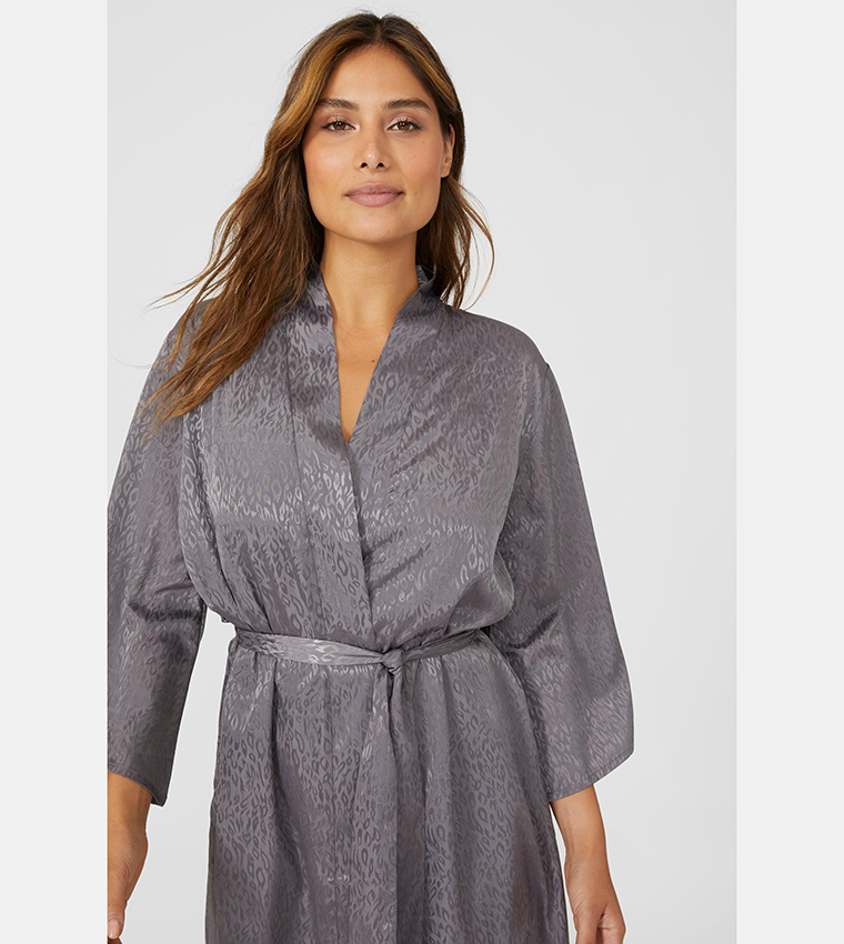 Buy Debenhams Animal Jacquard Satin Robe In Grey 6thStreet Oman