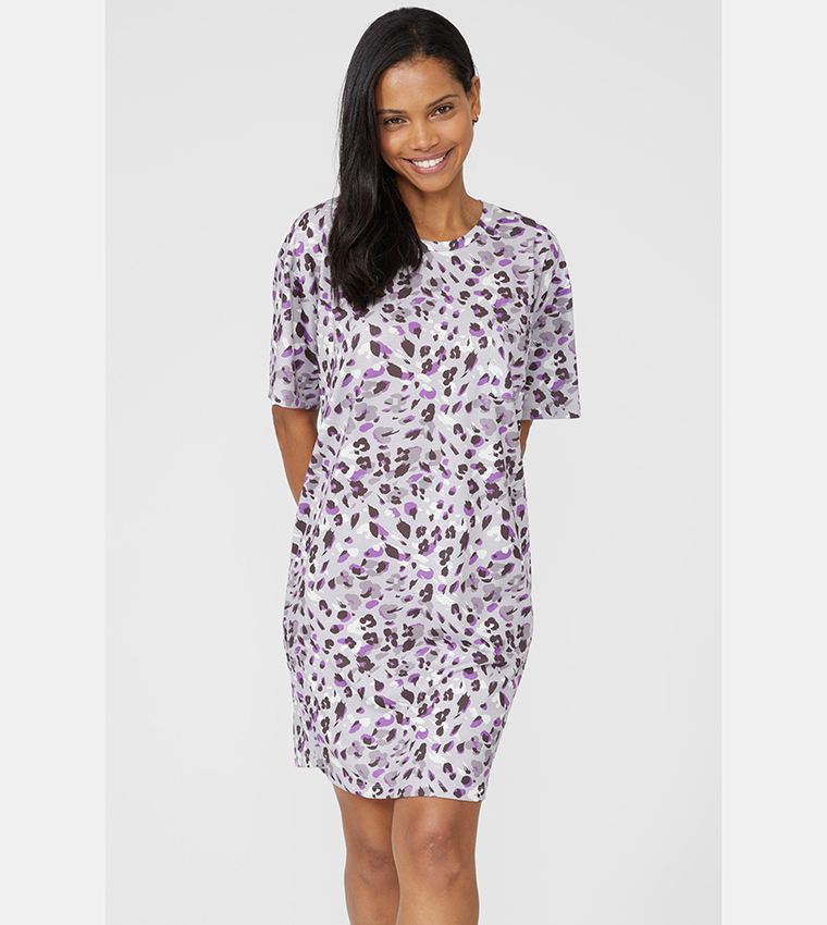 Buy Debenhams Animal Short Sleeves Sleep Dress In Purple