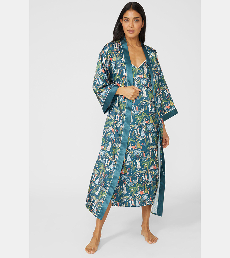 Buy Debenhams Tropical Christmas Kimono In Green 6thStreet Kuwait