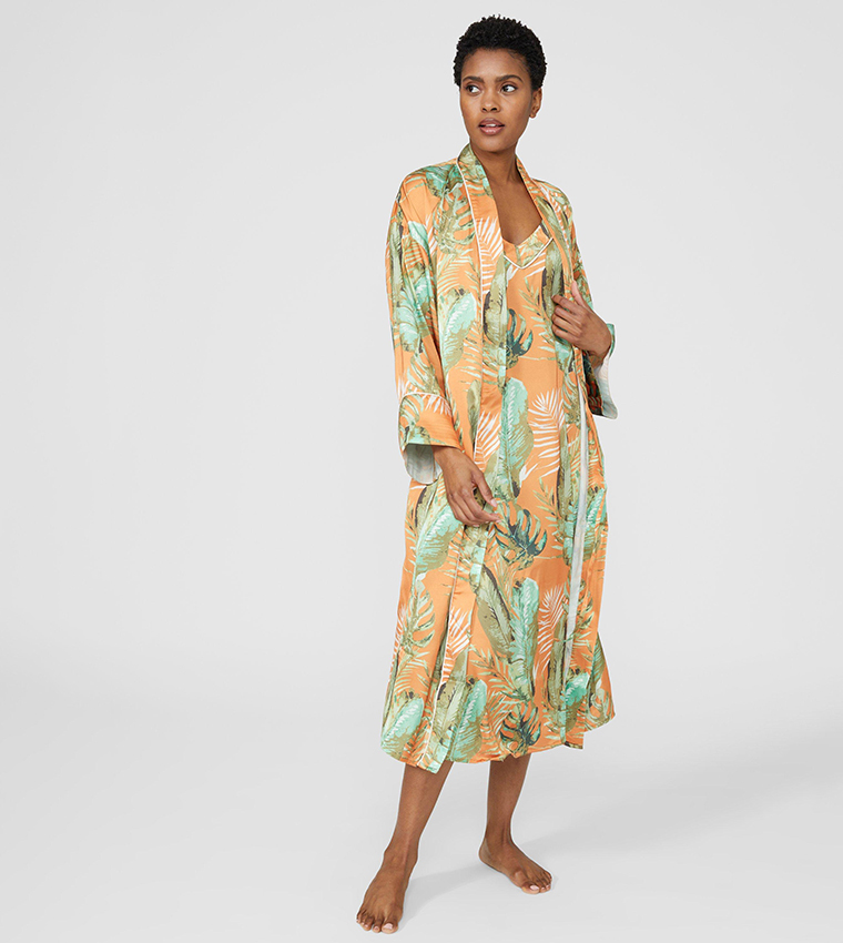 Buy Debenhams Palm Print Satin Robe In Multiple Colors 6thStreet Kuwait