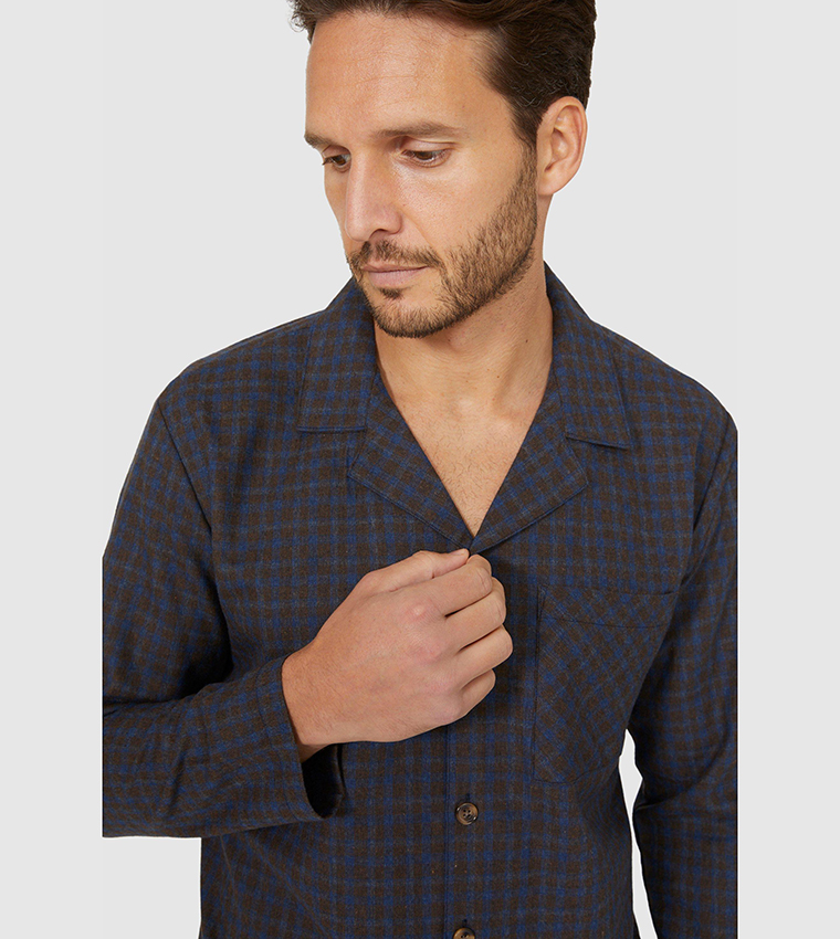 Buy Debenhams Brushed Woven Twill Check Pajama Set In Brown 6thStreet Bahrain