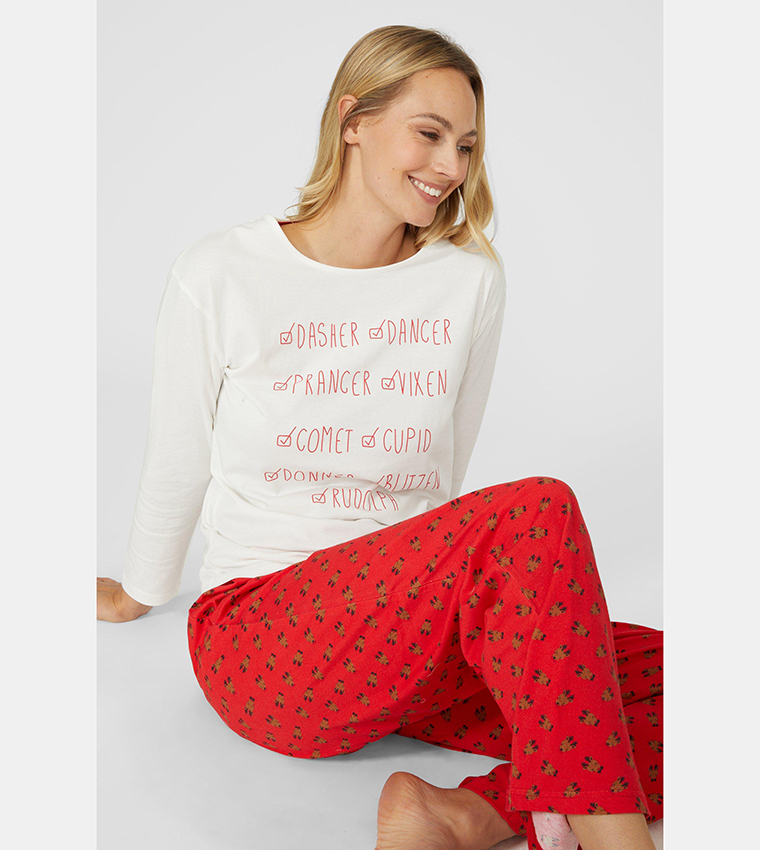Buy Debenhams Reindeer Check List Packed Pajama Set In Red 6thStreet Kuwait