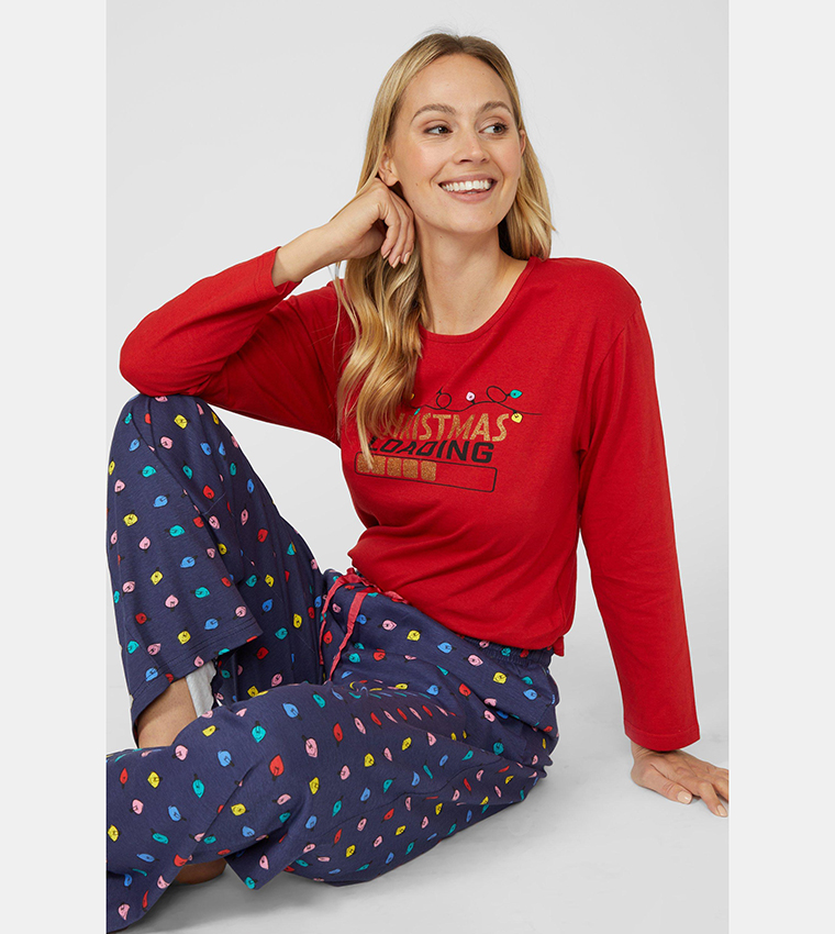 Buy Debenhams Christmas Loading Packed Pajama Set In Red 6thStreet Qatar