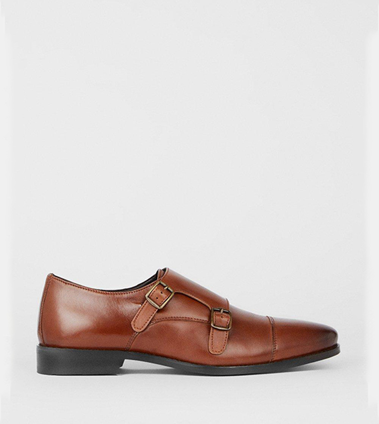 Tan double hot sale monk strap shoes