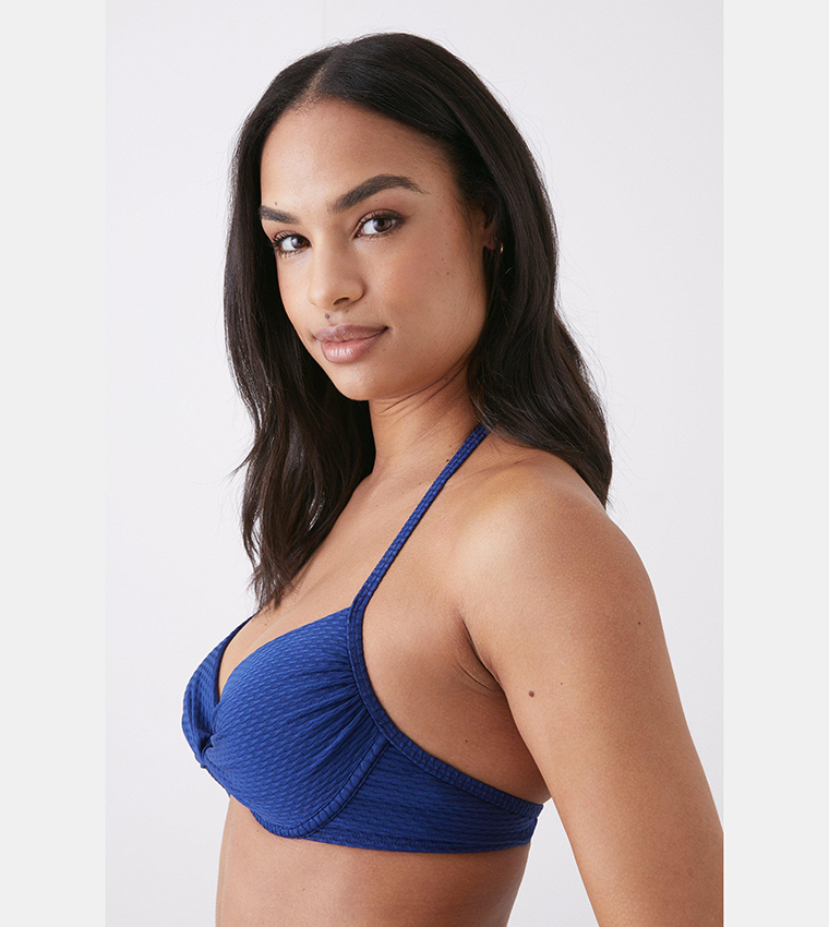 Buy Debenhams Textured Twist Front Underwired Bikini Top In Navy 6thStreet UAE