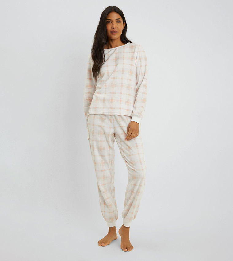 Buy Debenhams Checkered Fleece Pyjama Set In Pink 6thStreet Qatar