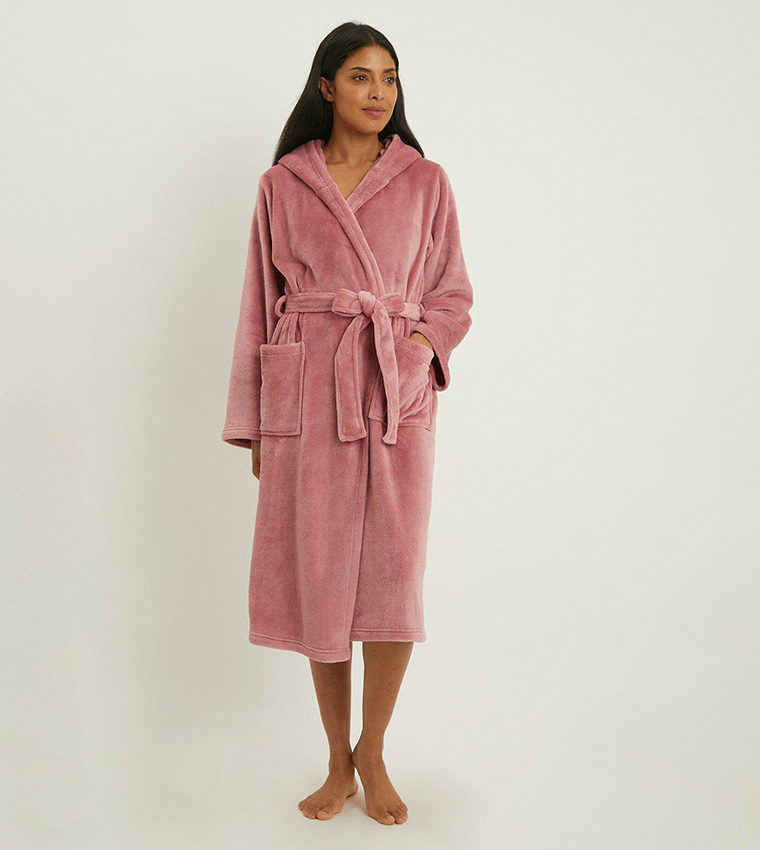 Buy Debenhams Hooded Sleek Fleece Midi Length Robe In Pink 6thStreet Bahrain