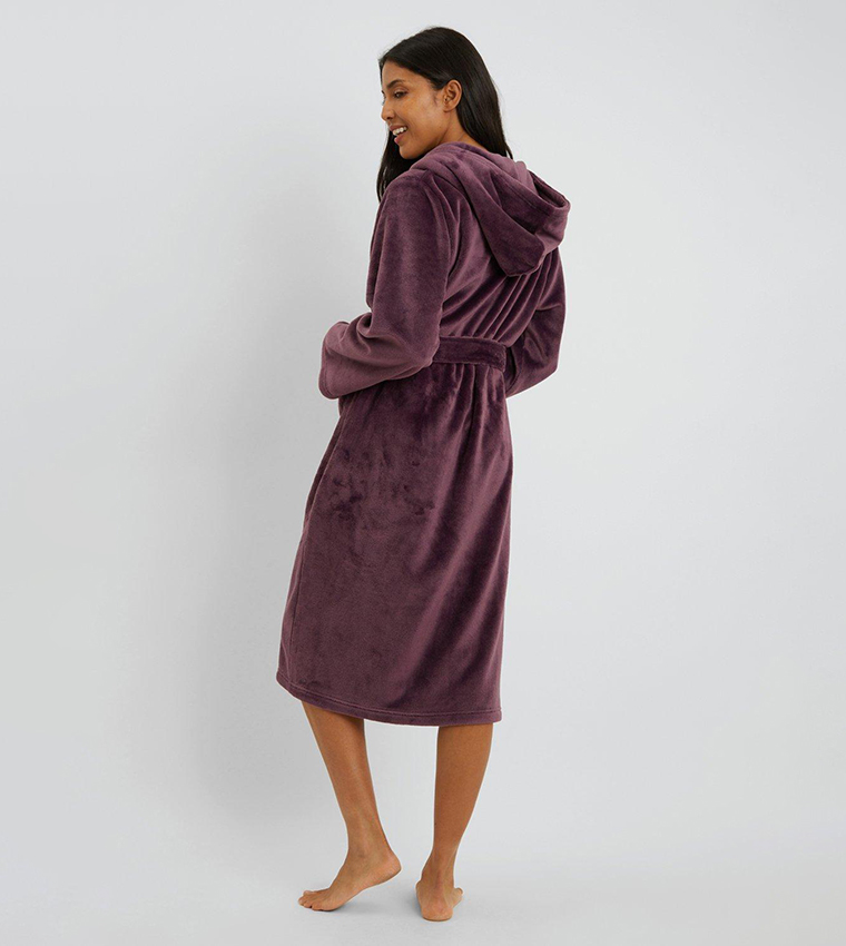 Buy Debenhams Hooded Sleek Fleece Midi Length Robe In Purple