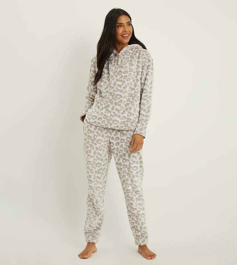Buy Debenhams Animal Embossed Fleece Hooded Pyjama Set In Taupe