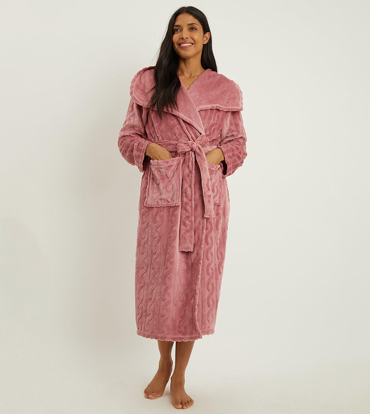 Buy Debenhams Cable Knit Burnout Fleece Waterfall Robe In Pink