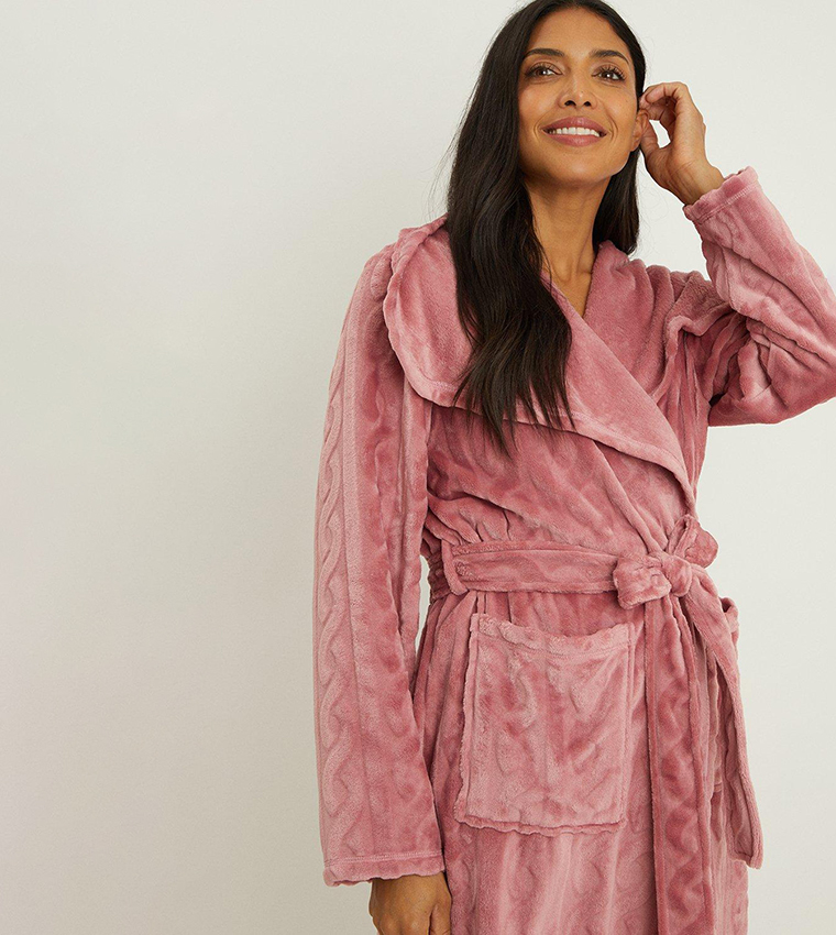 Buy Debenhams Cable Knit Burnout Fleece Waterfall Robe In Pink 6thStreet Bahrain