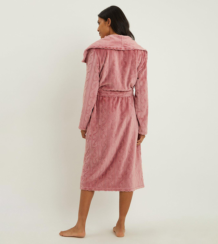 Buy Debenhams Cable Knit Burnout Fleece Waterfall Robe In Pink 6thStreet Bahrain