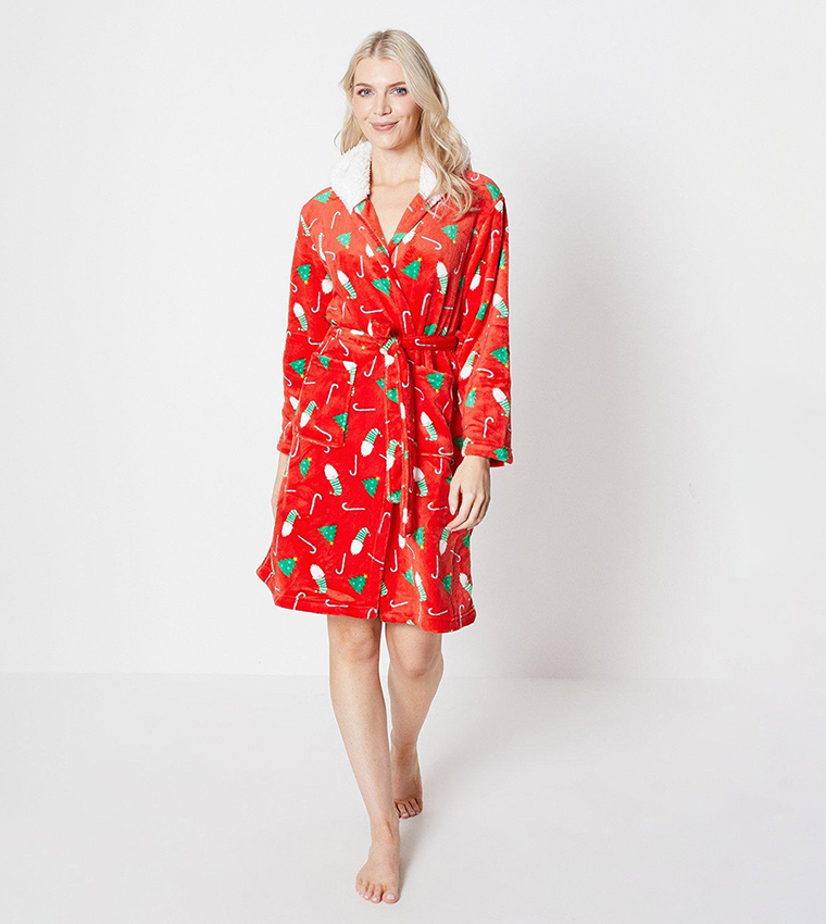 Buy Debenhams Loungable Christmas Print Dressing Gown Sherpa Hood