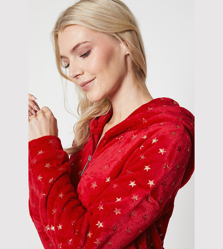 Buy Debenhams Loungable Gold Star Flannel Fleece Jumpsuit In Red 6thStreet Qatar