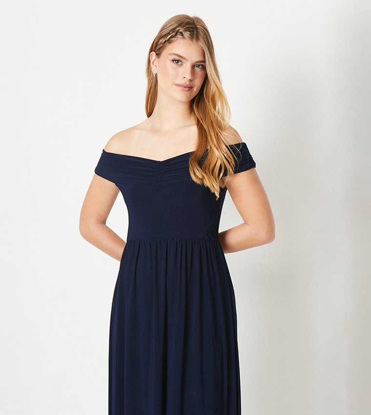 Debut London Bardot Pleated Jersey Bridesmaid Dress