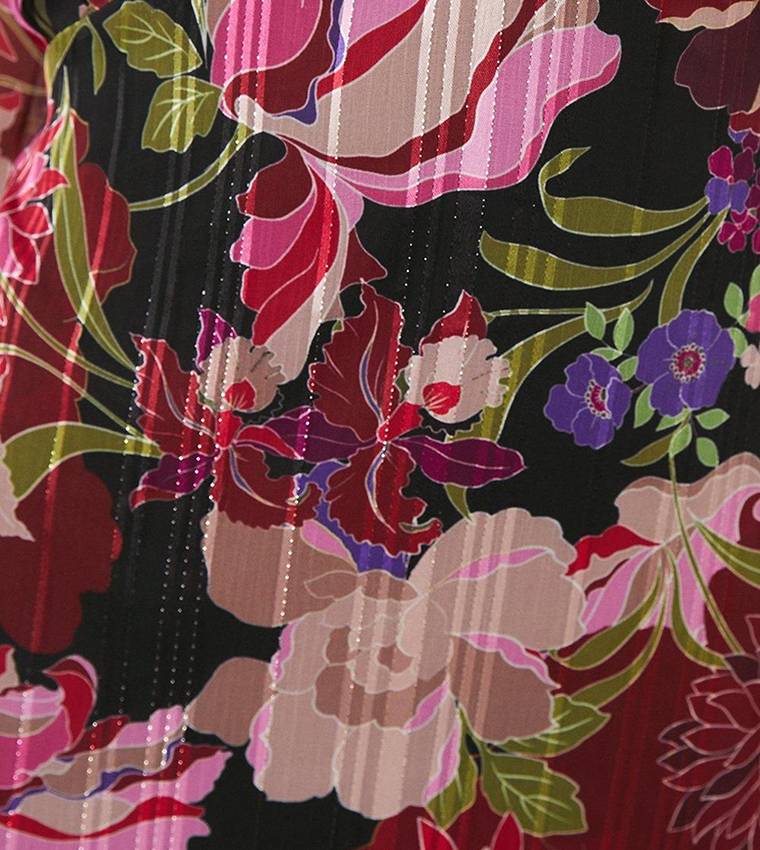 فستان ميدي ساتان برقبة V وكم بلوسون 