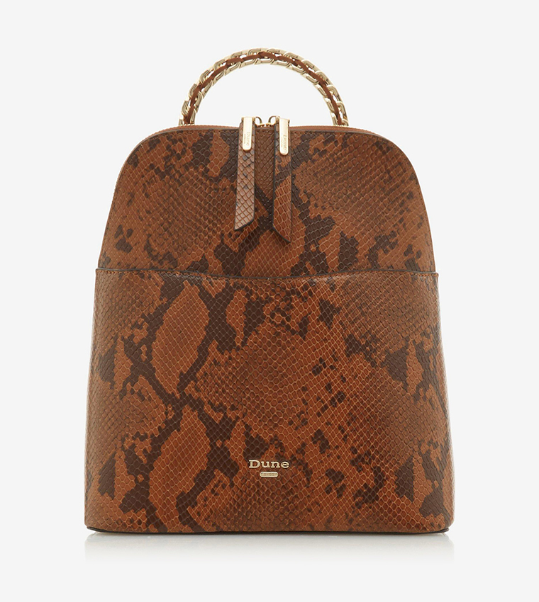 Buy Dune London Snake Print Multiple Zip Pockets Backpack Brown In Brown 6thStreet Qatar